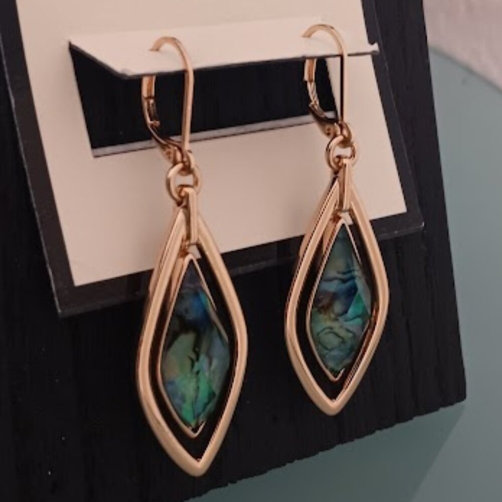 NAPIER Mod/Contemporary Gold Abalone Diamond Shaped Drop Earrings**NEW! - Picture 3 of 4